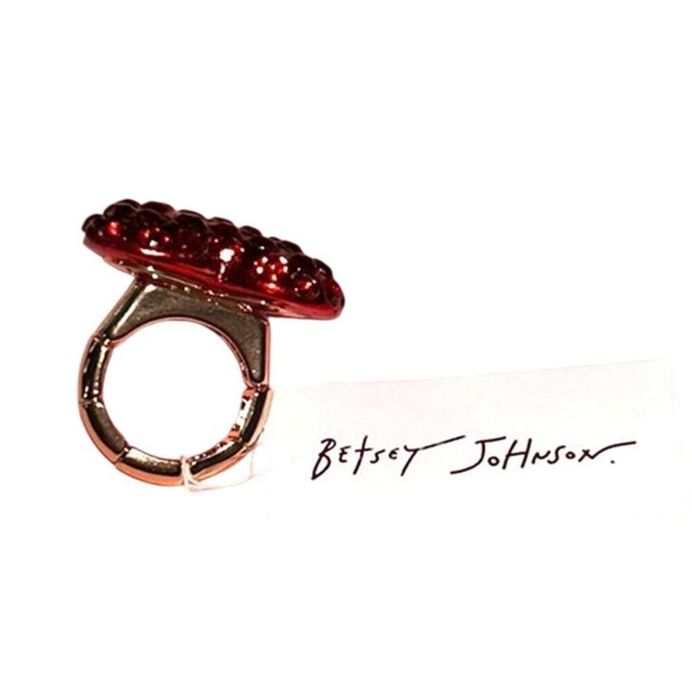 Betsey Johnson Red Crystal Large Heart Adjustable Stretch Ring Kawaii Cutecore - Picture 5 of 6